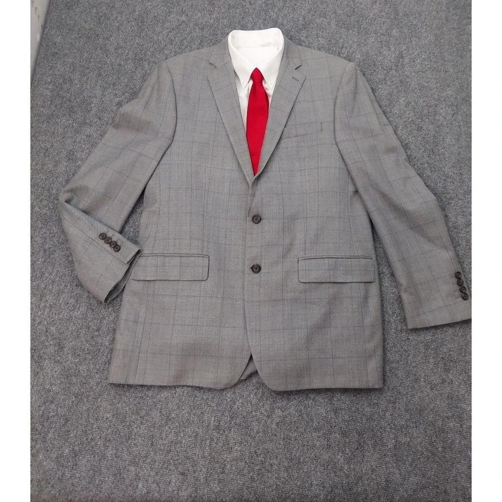 Ralph Lauren Jacket Blazer Mens 42 L Gray Plaid Silk Wool 2 Button Sport Coat